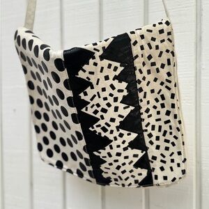 Carlos Falchi Vintage Black and White Patchwork Print Leather Crossbody Bag